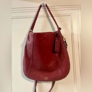 Retired Fossil leather purse  2014 Gwen Hobo maroon red crossbody shoulder bag